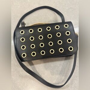 All Saints Crossbody Gold Eyelet purse black leather NEW